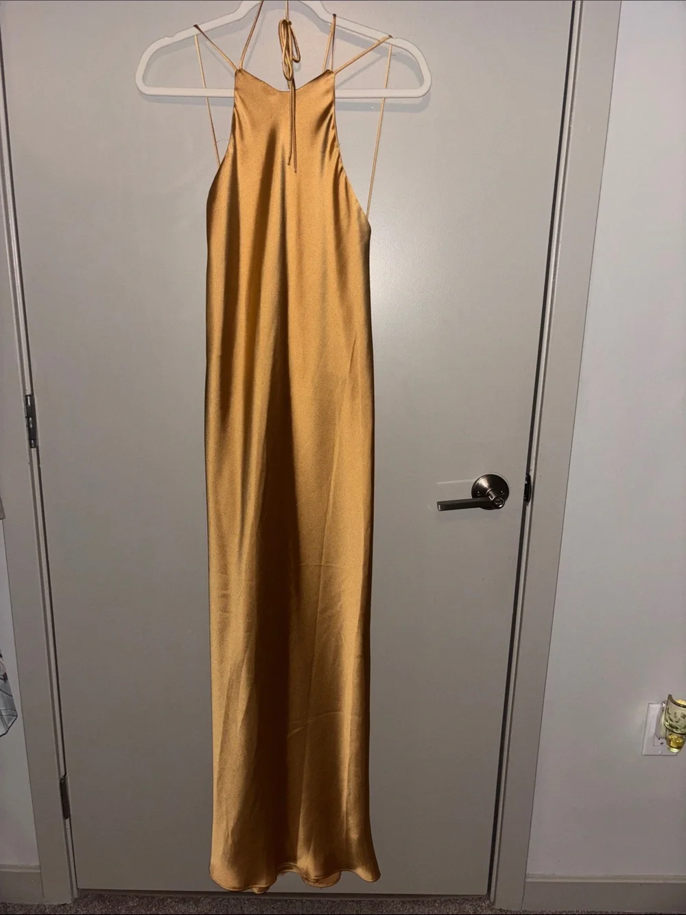 Zara Metallic Gold Halter-Neck Maxi Dress